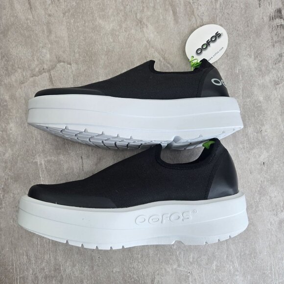 OOFOS OOmega eeZee Shoes Womens 8 Black White Recovery Comfort Platform Slip On - Picture 6 of 12